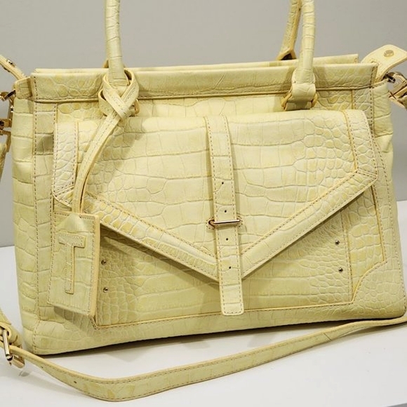 TORY BURCH 797 LARGE TOP ZIP SATCHEL CROSSBODY BAG IN YELLOW CREME CROC - Picture 2 of 12